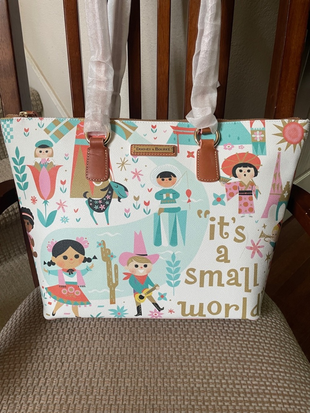 Disney Dooney & Bourke Pastel Multi "It's a Small World" Canvas Tote